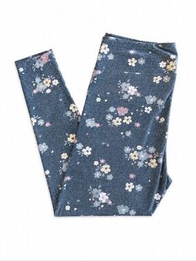 LuLaRoe Gray Peach Yellow Floral Simply Comfortable Leggings TC2 Tall & Curvy 2